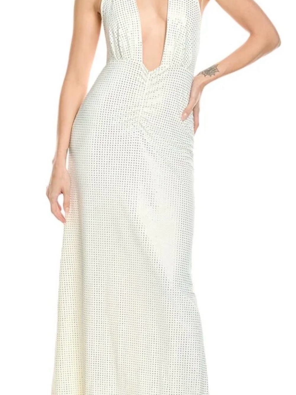 WeWoreWhat Ivory Plunging Halter Maxi Dress